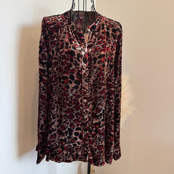 Johnny Was Cheetah Print Velour Button Front Blouse Top Medium - Picture 1 of 6